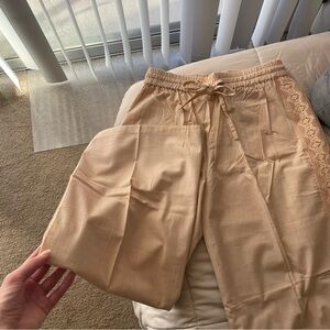 NEW pale pink linen pants w/ lace details !!